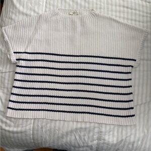 Entro White and Black Striped Crew Neck Sweater